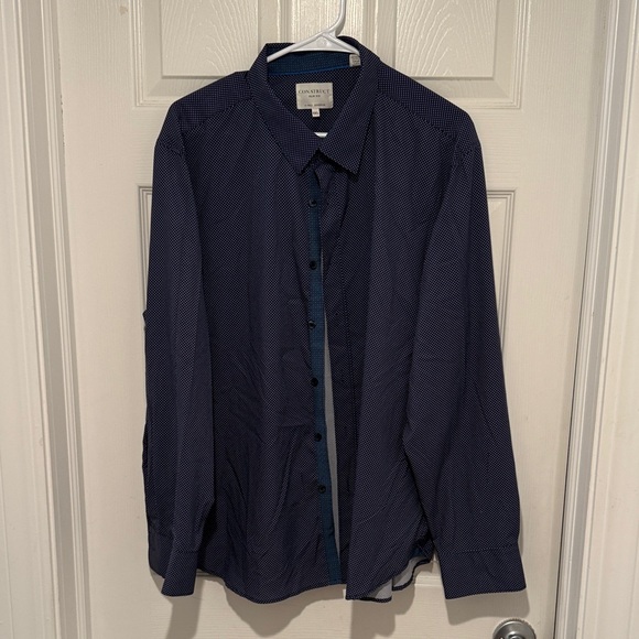 Construct Men's Navy Dot Casual Button Down Shirt -- XXL - Picture 1 of 6